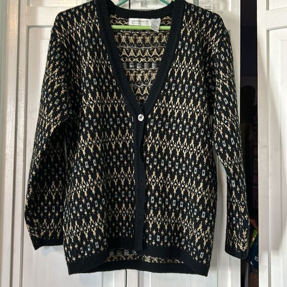 Vintage black and gold metallic cardigan- Size MP - Picture 7 of 7